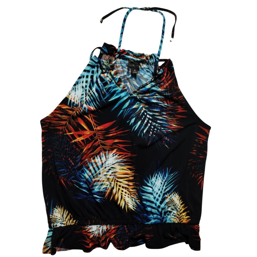 Worthington Halter Top Palm Leaf Print Sleeveless Blouse Summer Medium